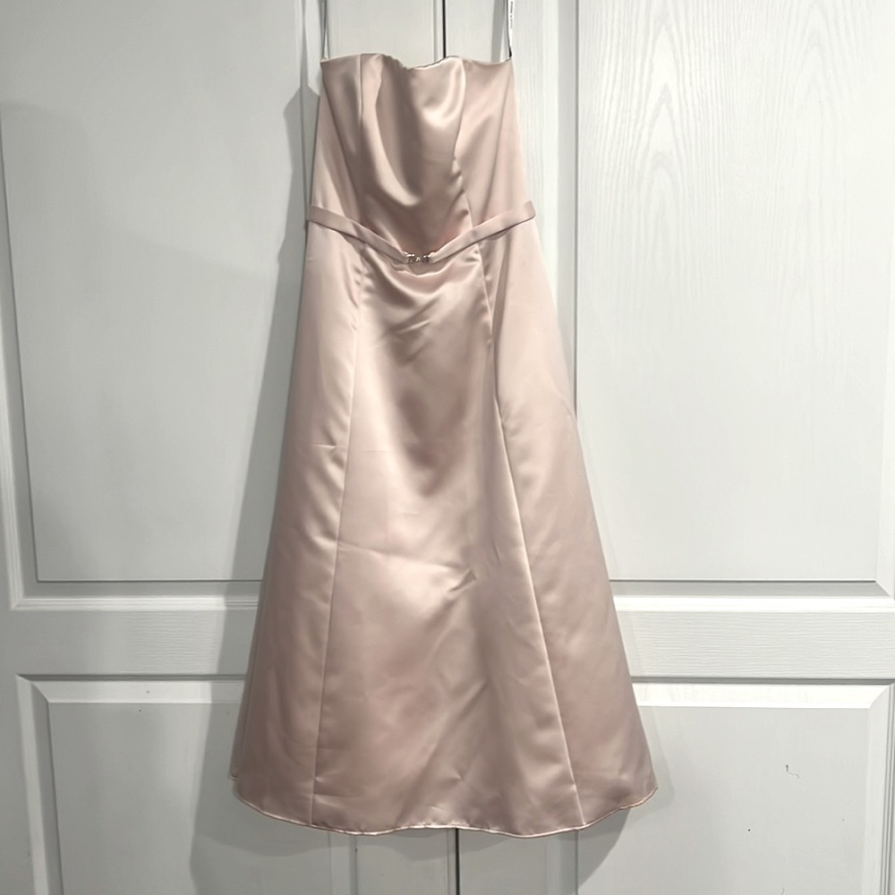 Light pink blush strapless formal prom dress - David’s bridal